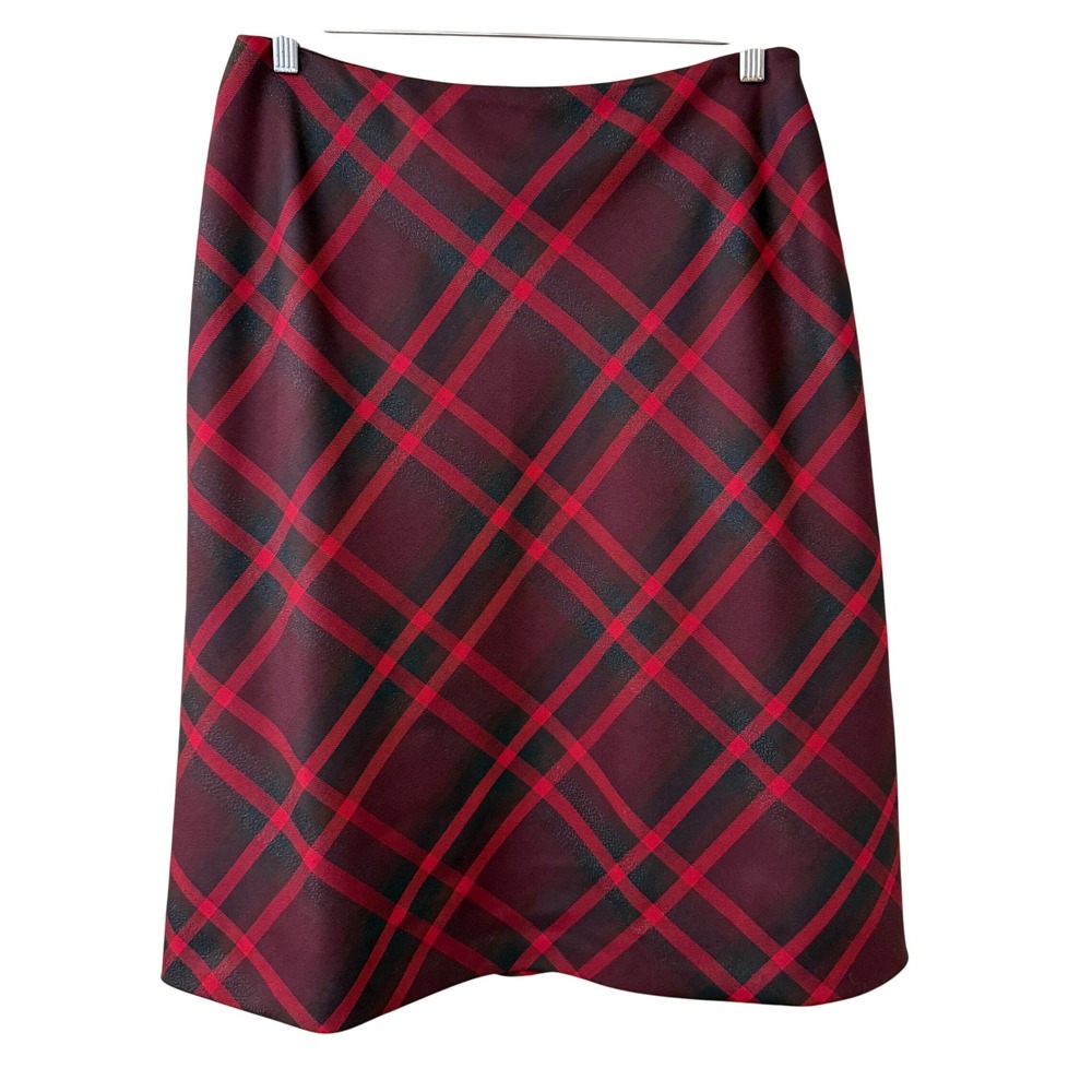 Vintage Jones New York Womens Plaid A-Line Midi Skirt Wool Size 12 Tartan Career